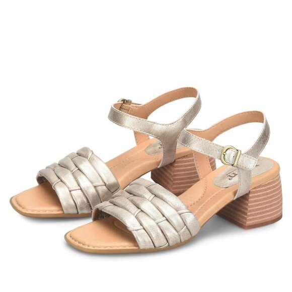 NEW Born Shonie Leather Block Heel Comfort Sandals in Gold Sz. 9 - Picture 1 of 7